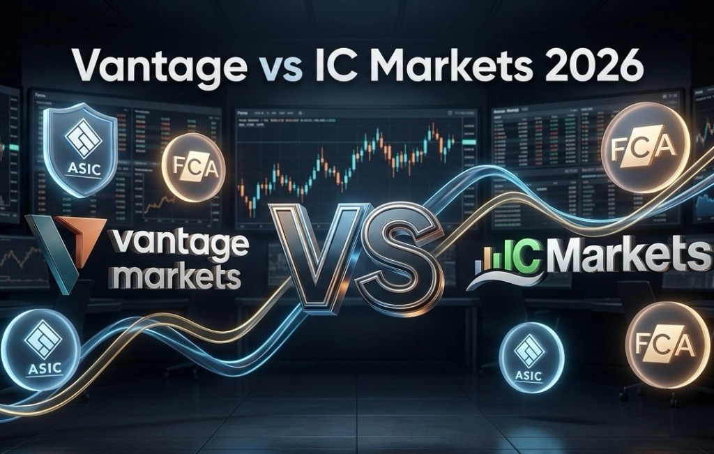 Vantage Markets vs IC Markets 2026 broker comparison banner with regulatory logos